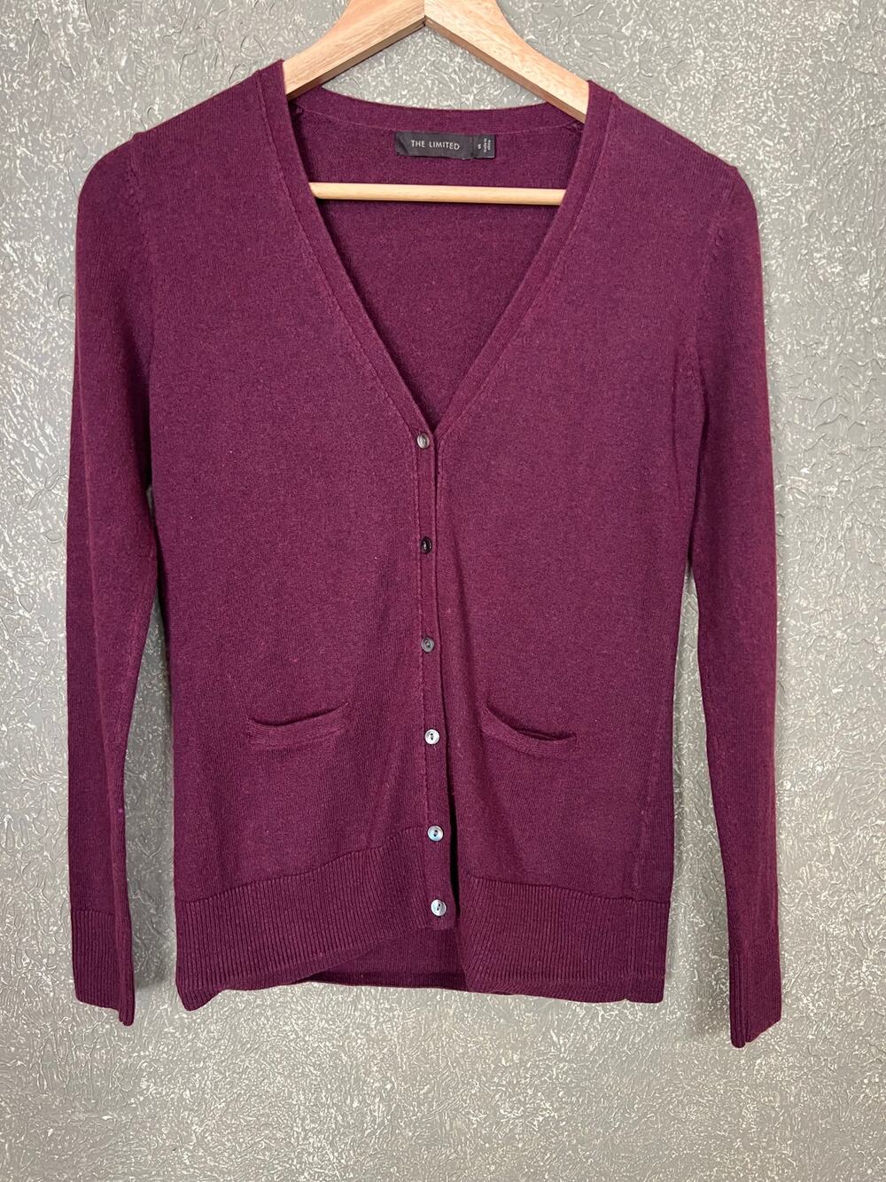 The Limited Maroon Long Sleeve Button Front Cardigan Cashmere Blend Office Small